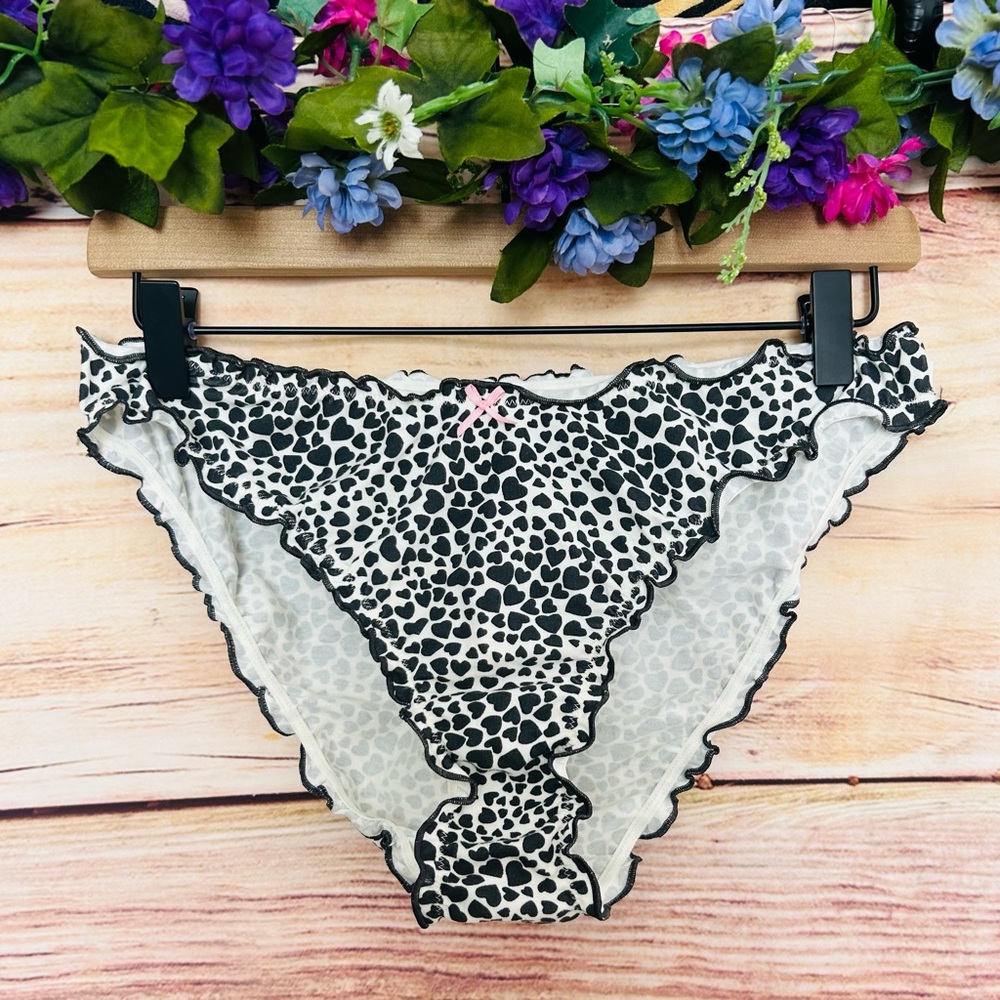 Aerie Black & White Heart Print Superchill Cotton Bloomer Bikini Underwear L NWT